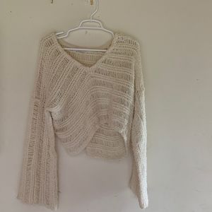Tan Bell Sleeve Cropped Sweater